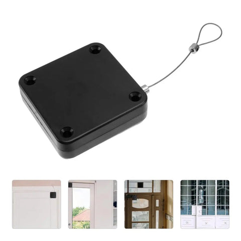 Black Punch Free Door Closer 800g ABS Automatic Closing Self Closing Sliding Door Closer for Home Office Use with pull cord