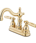 Heritage Centerset Lavatory Faucet In Polished Brass With Brass Pop Up Drain Solid Brass Construction Drip Free Ceramic Disc Cartridge