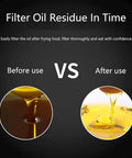 Before and after images of filtered oil showing clarity differences using Heavy Duty 550 Watt Mobile Fryer Oil Filter Machine With 65 Liter Tank.