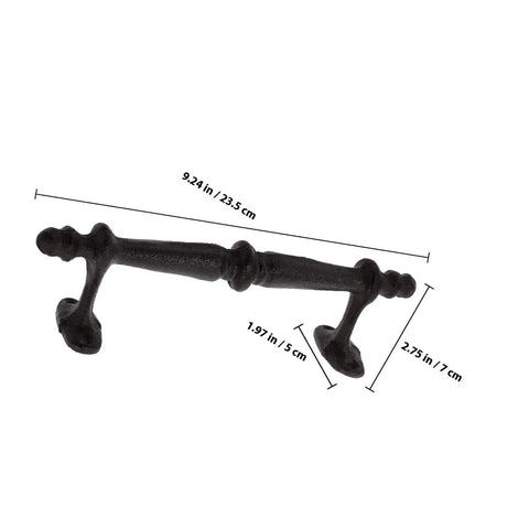 Rustic Cast Iron Outdoor Gate Handle With Knob Pulls For Garden Fence And Cabinet Hardware, showing dimensions and vintage style.