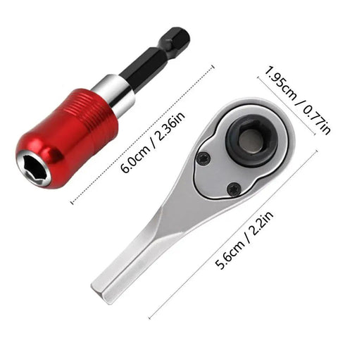 Grab And Go Portable Quarter Inch Hex End Mini Ratchet Wrench Set with Quick Release Magnetic Bit Driver EDC, silver and red tool.