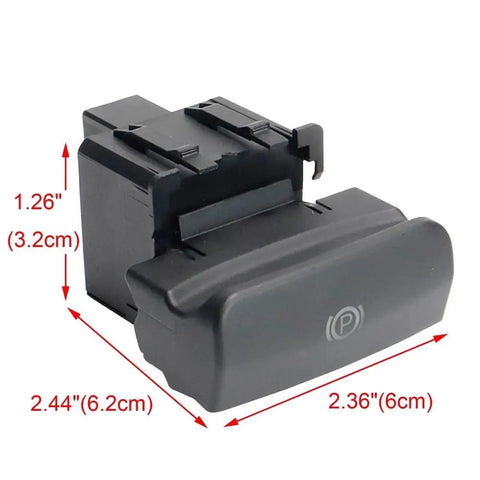 Solid Electric Parking Brake Actuator Switch For Peugeot 3008 2009 To 2016 with measurements, black plastic material.
