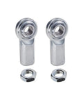 Straight Bolt On Pair Of 3/8X3/8-24 Right Hand Female Economy Rod End Bearings With Heavy Duty Zinc Plated Steel Jam Nuts Built Tough Spherical Heim Joint For Tie Rod And Throttle Linkage, showcasing two rod ends and jam nuts.