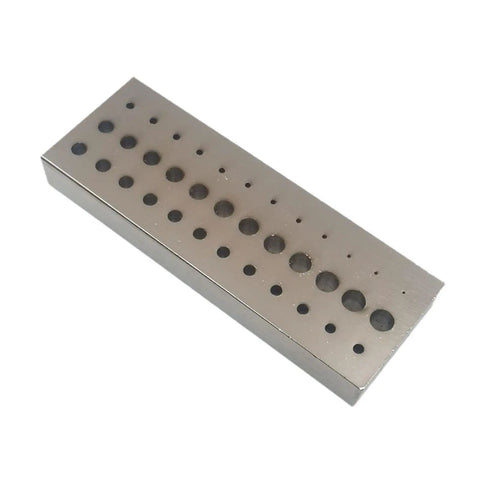 36 Hole Riveting Stake Tool For Watchmakers With Heavy Duty Metal Plate showing multiple hole sizes for precision work.
