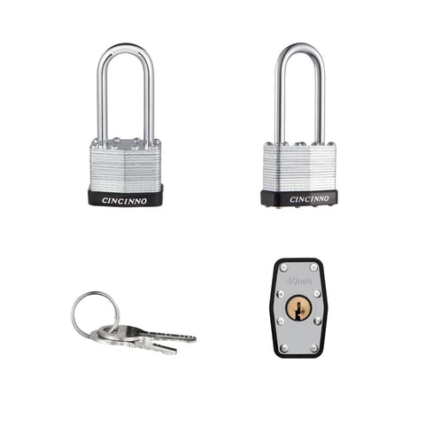 Six Pack Keyed Alike Laminated Steel Padlocks With Key Long Shackle 40mm Wide Body And 50mm Hardened Steel Shackle Weather Resistant