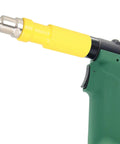 Premium Cordless Rivet Adapter Kit For Hand Tools With Easy Installation And Versatile Riveting Applications To Make Your DIY Projects Go Super Sleek And Smooth. Close-up of yellow metal rivet adapter on green cordless drill