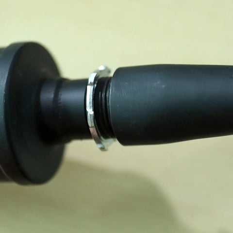 Close-up of Power Boost Exhaust Pipe Muffler Silencer Kit, black finish, for Predator 212cc and 196cc go-karts fitting