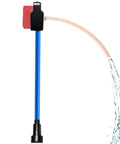 Portable Cordless Stick Water Transfer Pump for Heavy Duty Fluid Moving, 43 inch blue frame discharging water.