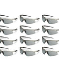 Heavy Duty Safety Glasses With Hard Coated Anti Scratch Polarized Lenses For Crisp Vision And Slip On Fit Ansi Z87 Certified Eye Protection That Handles The Daily Grind Pack Of 12 For Work Sites arranged in two rows displaying smoke lens design.