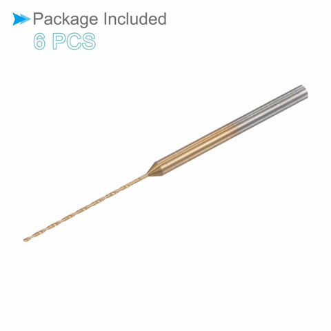 Mini Drill Bit Set 0.6mm Diameter With 2.35mm Shank Titanium Coated Micro Engraving Bits showing a single drill bit with text "Package Included 6 PCS"