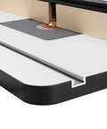 32 Inch Anodized Aluminum T Slot Track For Rock Solid Woodworking Jigs And Fixtures mounted on a router table for precise cutting.