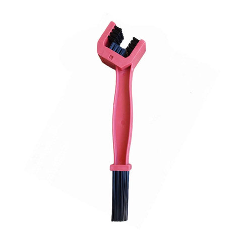 Red brush from 2 Pack Bike Chain Cleaner Brush Set For Bicycles And Motorcycles, 3 Sided Bristle Chain Washer Cleans Cranksets