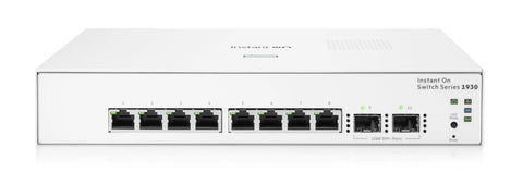 Front view of Instant On 1930 Eight Port Gigabit Smart Managed Switch With Layer 2 Plus Features, Eight 1G Ethernet Ports And Two SFP Slots