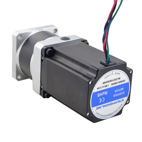 Nema 23 Stepper Motor 76.5mm with 10:1 MG Series Planetary Gearbox, 30 arcmin backlash, built-in shaft coupling, side view