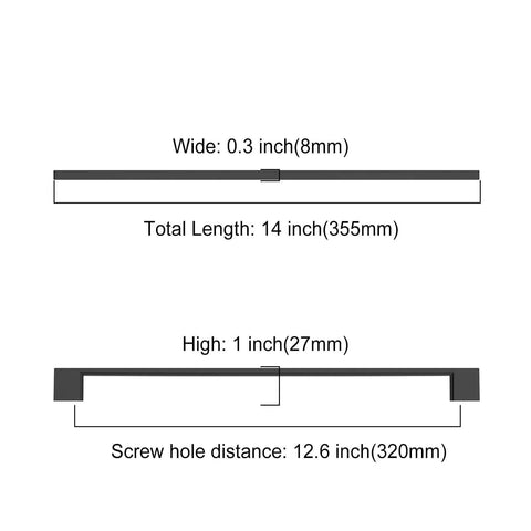 Dimensions diagram of Matte Black 12.6 Inch Kitchen Cabinet Handles 10 Pack Cabinet Pulls For Cupboard And Drawer Doors.