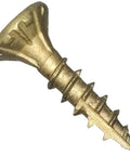 Close-up of 8 by 3/4 Inch Bronze Coated Exterior Wood Screws ACQ Compatible All Weather Workhorse Multipurpose Self Countersinking