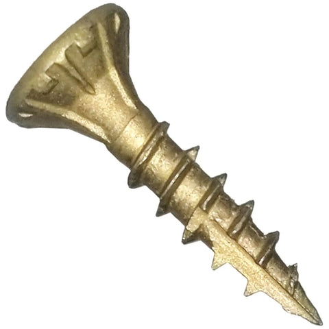 Close-up of 8 by 3/4 Inch Bronze Coated Exterior Wood Screws ACQ Compatible All Weather Workhorse Multipurpose Self Countersinking