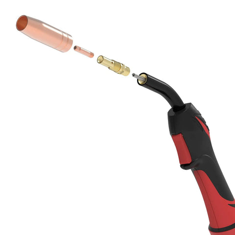 Top Notch 150 Amp Mig Gun With 10 Foot Cable For Yeswelder Welder Featuring Euro Quick Connect disassembled parts view.