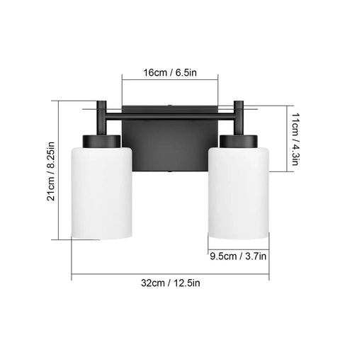 Vintage Style Black Vanity Light Four Light Industrial Wall Sconce With Milky White Glass Shades for bathroom dimensions shown