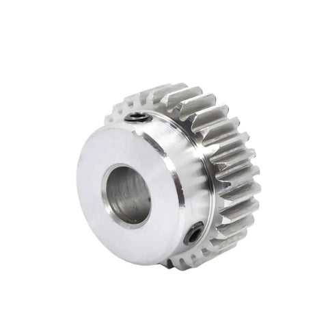 Close-up of Beefy 1.5 Mod Bevel Gear And 50T Spur Pinion Set For Motors, steel teeth, 5mm bore