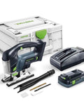 Cordless Jigsaw Carvex PSBC 420 HPC 18V 4.0Ah EBI Plus with accessories including battery, charger, and storage case