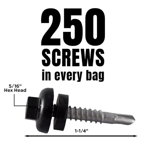 Long Life Ash Gray Lap Stitch Roofing Fastener Set With EPDM Washer Self Tapping Screws Size Fourteen By Seven Eighths Inch Five Sixteenths Inch Hex Head 250 Piece Corrosion Resistant Carbon Steel For Roofing And Siding