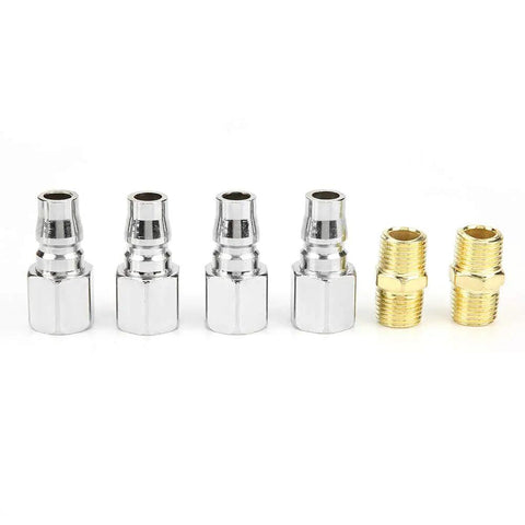 Solid 18-Piece 1/4 Inch Air Compressor Quick Connect Hose Fitting Set With Pneumatic Iron Arrow Case, Double Male And Female Adapters For All Your Air Tools And Hose Extensions. 1/4 inch metal air hose fittings set, silver and brass connectors