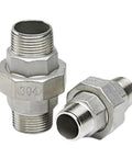 304 Stainless Steel Union Pipe Fitting Connector Adapter For Garden Hose, Easy Tool-Free Quick Twist Connection, Corrosion-Resistant Durable Hose Fitting For DN8 To DN65, 2.5 Inch Compatible, Home DIY Water Plumbing, shown with threaded ends