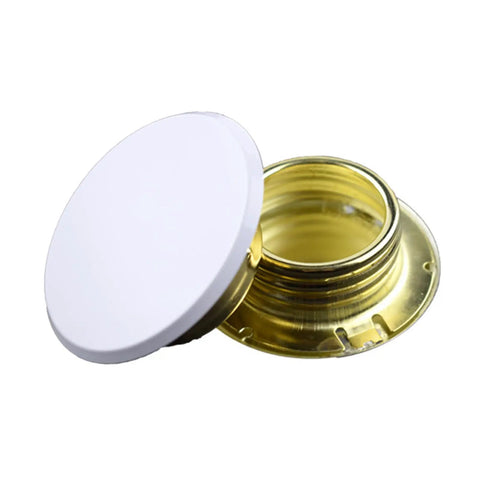 10 Pcs Universal Fire Sprinkler Concealment Cover Plates Thick Iron Decorative Pipe Caps showing a white cap and golden base for easy installation.