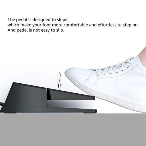 Foot pressing Universal Sustain Pedal for Digital Pianos and MIDI Keyboards, non-slip wide slope design, with shoe visible