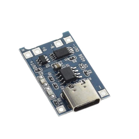 Hella Reliable Tp4056 Type C Usb Charging Module For 18650 Lithium Cells Smart Electric Circuit Board angled view with Type C port.