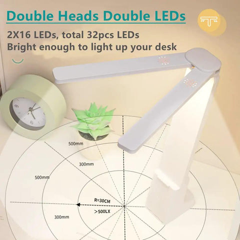 Dual Head LED Desk Lamp With Big Lighting Coverage For Home Office And Dorm Rooms Portable Battery Powered Rechargeable Light open arms
