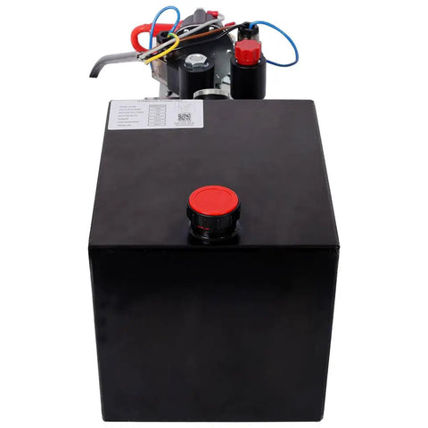 Greron 12V DC Hydraulic Power Unit, 3HP Double Acting Pump With 6 Quart Steel Tank, 3200 PSI Pressure For Dump Trailers And Lift Gates, top view