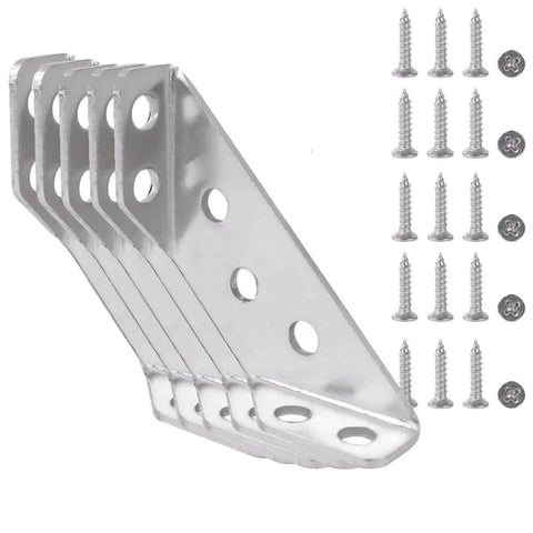 5PCS Stainless Steel Corner Brackets with 20PCS Screws Furniture Connector for Cabinet Angle Support Fixed Brace Fasteners