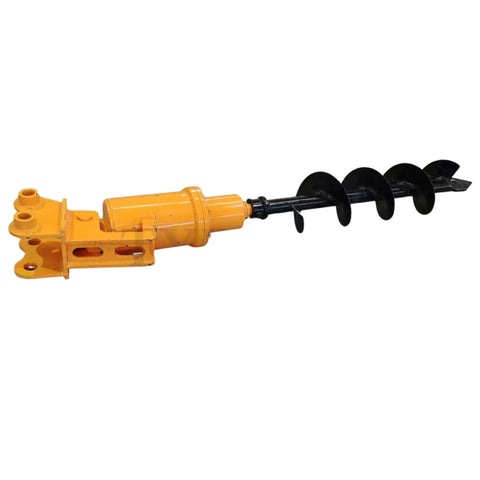 Beefy Heavy Duty 200mm Hydraulic Earth Auger Attachment For 2 To 3.5 Ton Mini Excavators, yellow and black auger drill visible