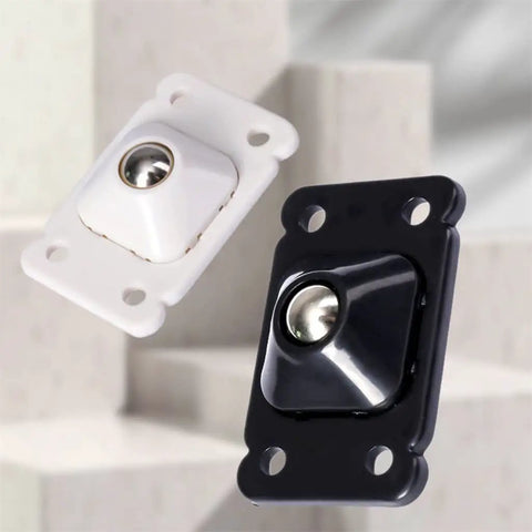 Peel Stick Self Adhesive Caster Wheels Universal Swivel Pulleys for Moving Heavy Boxes Furniture Storage Shelves in black and white.