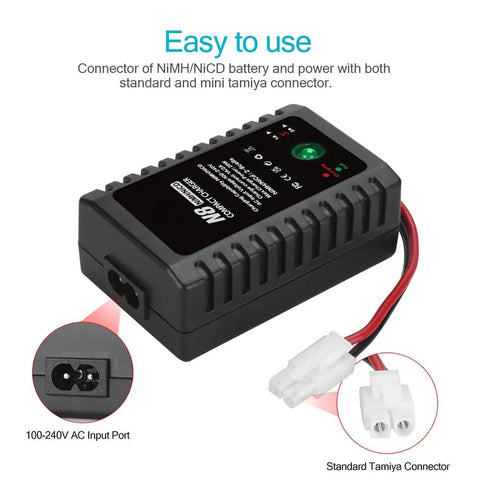 Smart 2-8S NiMH NiCd Battery Charger for RC with Tamiya connectors shown.