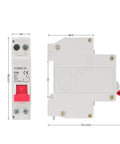 Top Shelf 1P+N Mini Circuit Breaker MCB Phase Neutral Electrical Switch dimensions with labels for easy identification.