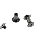 3 black plated 5x10mm Carbon Steel Chicago Screws Phillips Drive Cross Head Bindery Rivets for DIY projects.