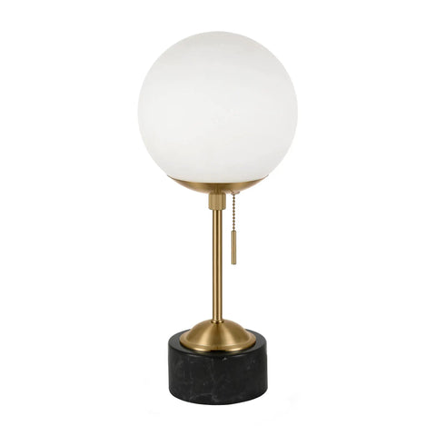 18 Inch Tall Table Lamp With Glass Shade In Brass Black Marble And White Milk Glass For Home Office Living Room Nightstand Soft Diffused Glow