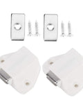 Sturdy 8-Pack Magnetic Cabinet Latches Keep Cupboard Doors Snug Strong Hold For Kitchen Bathroom Hallway And Outdoor Furniture Easy Install includes two white latches and mounting screws.