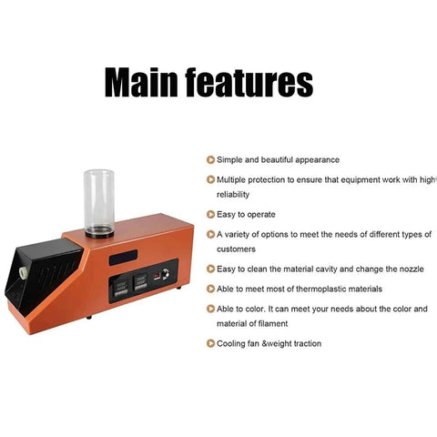 Upgrade Your Backyard Lab With This Dope Plug And Play 3D Printer Filament Extruder Recycler featuring a sleek orange design and user-friendly controls.