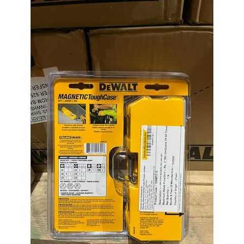 Back view of Impact Driver Bit Set With Magnetic Tough Case in packaging, showing specifications and protective case details.