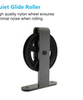 Black Rustic Non-Bypass Sliding Barn Door Hardware Kit for Two Doors with Bent T-Shape Spoke Wheel Design Roller close-up