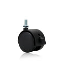 Four Pack 1.5 Inch Swivel Caster Wheels Featuring M8 Metric Thread And Secure Locking Brake, black plastic wheel with brake lever.