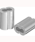120 Piece Aluminum Crimp Sleeve Set For Three Thirty Second Inch Wire Rope And Cable, two aluminum sleeves close-up