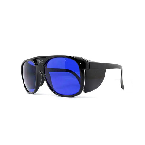 Heavy Duty Laser Safety Goggles For Red Diode Laser Protection OD 5 Plus 600 To 700 Nm Wavelength side view with blue lenses.