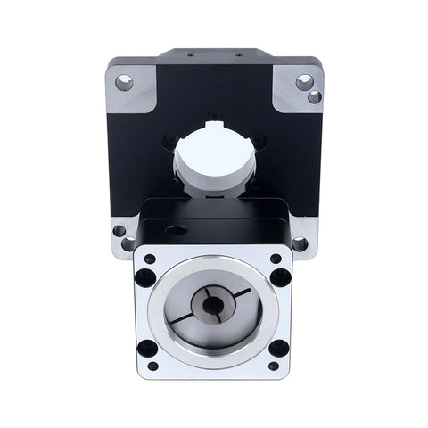 Front view of Beefy 85mm Hollow Rotary Actuator With Hollow Platform 3 Arc-Min Input Shaft 8mm For Nema 23 Stepper 5:1 Gear Ratio