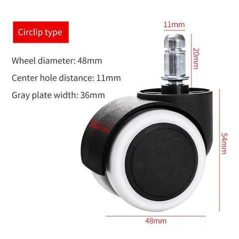 Universal Office Chair Casters Heavy Duty Rubber Wheels With Dead Silent Swivel Tread Zero Hassle Click Fit Design Smooth Operator Glide Rollers, 48mm diameter