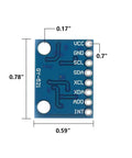 GY-521 MPU-6050 6 DOF Sensor Module Pack With 3 Axis Accelerometer Gyroscope And 16 Bit ADC Output I2C Data Interface For Arduino DIY Projects Five Piece Kit For Easy Prototyping And Robotics, blue PCB dimensions